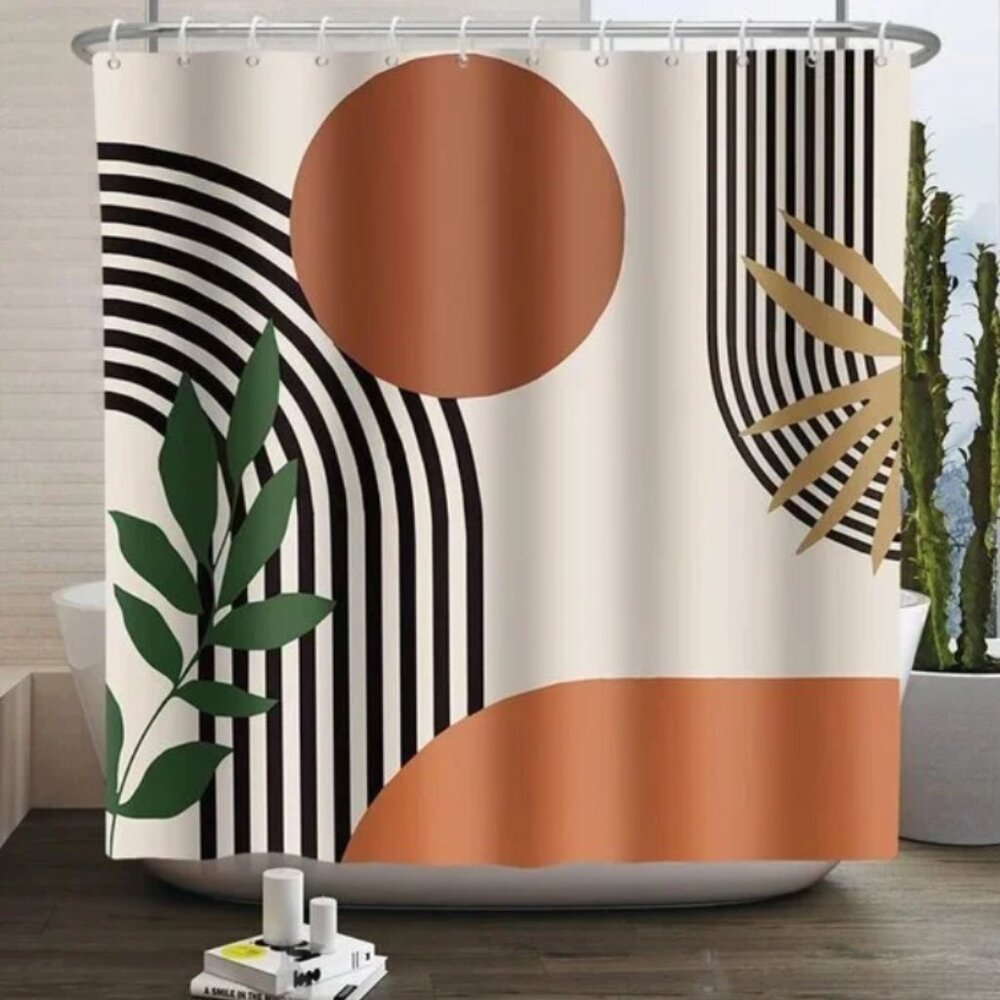 NEW! Boho style abstract shower curtain orange bohemian Mid Century Modern